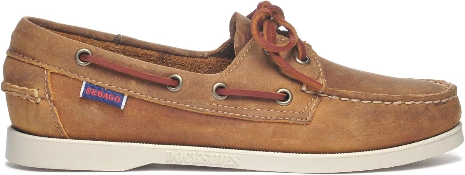 Sebago Dockside Portland Leather Womens Slip on Shoes 37 EU Marron Tanin