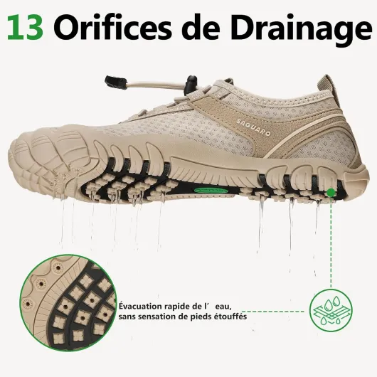 Chaussure Aquatique Homme Chaussures de Natation pour Femmes Chaussures de Plage Chaussures de Yoga Chaussures Antidérapantes à séchage Rapide d'eau Chaussures pour Légère Fitness 38 EU Beige