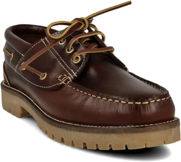 Chaussures Bateau Homme Femme Enfant Garçon Unisexe en Cuir Spécial Seahorse Huilé - 3 Oeillets Lacet Classique Docksides - Semelle en Caoutchouc - Coleurs Brun, Bleu et Noir 42 EU Brun