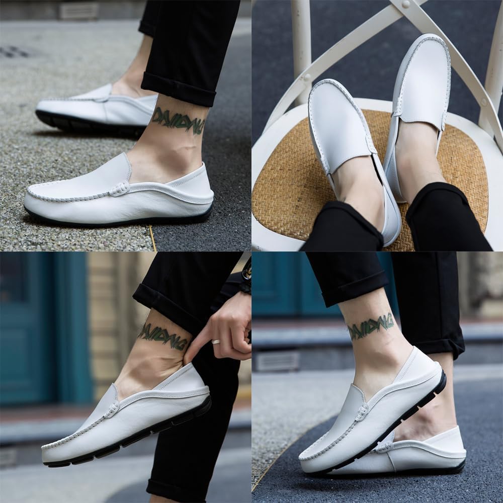 Mocassins Homme Cuir Slip on Penny Loafers LéGèRes Confort Chaussures de Conduite Plat Chaussures de Décontractées EU 39-EU 47 45 EU Blanc